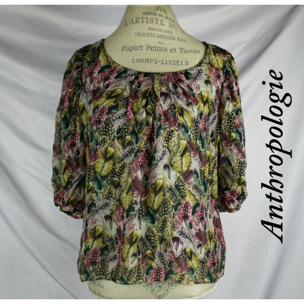 Anthro Leifsdottir Fiesta Feathers Silk Blouse 2